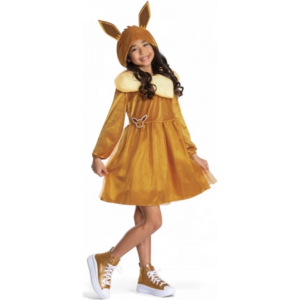 Pokemon Eevee Child Costume‎ Dress Hood Ears Halloween Party Size S/P 4-6X NEW